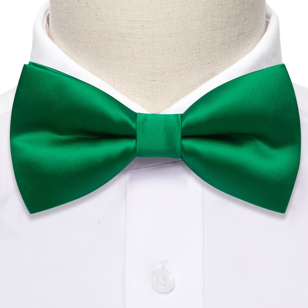 Grass Green Solid Bow Tie Set - GentCrest - View 6