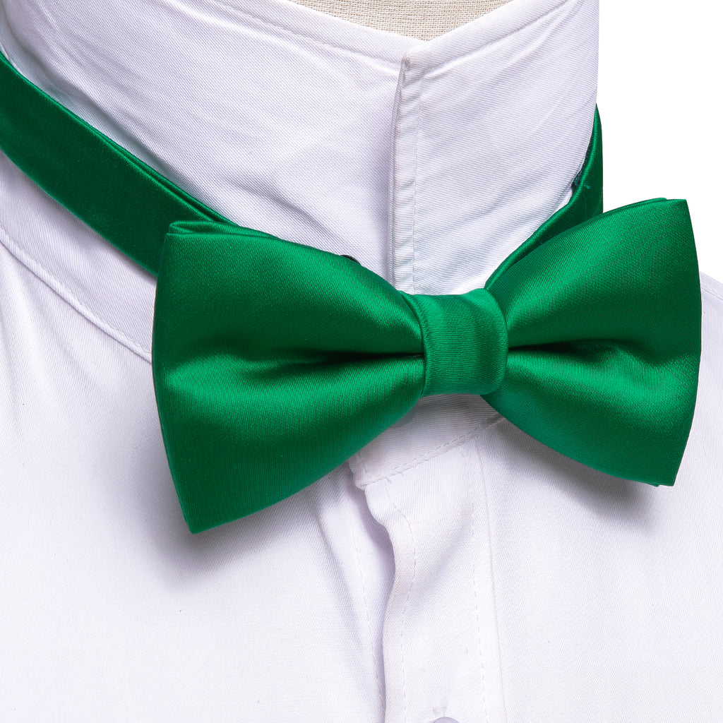 Grass Green Solid Bow Tie Set - GentCrest - View 4