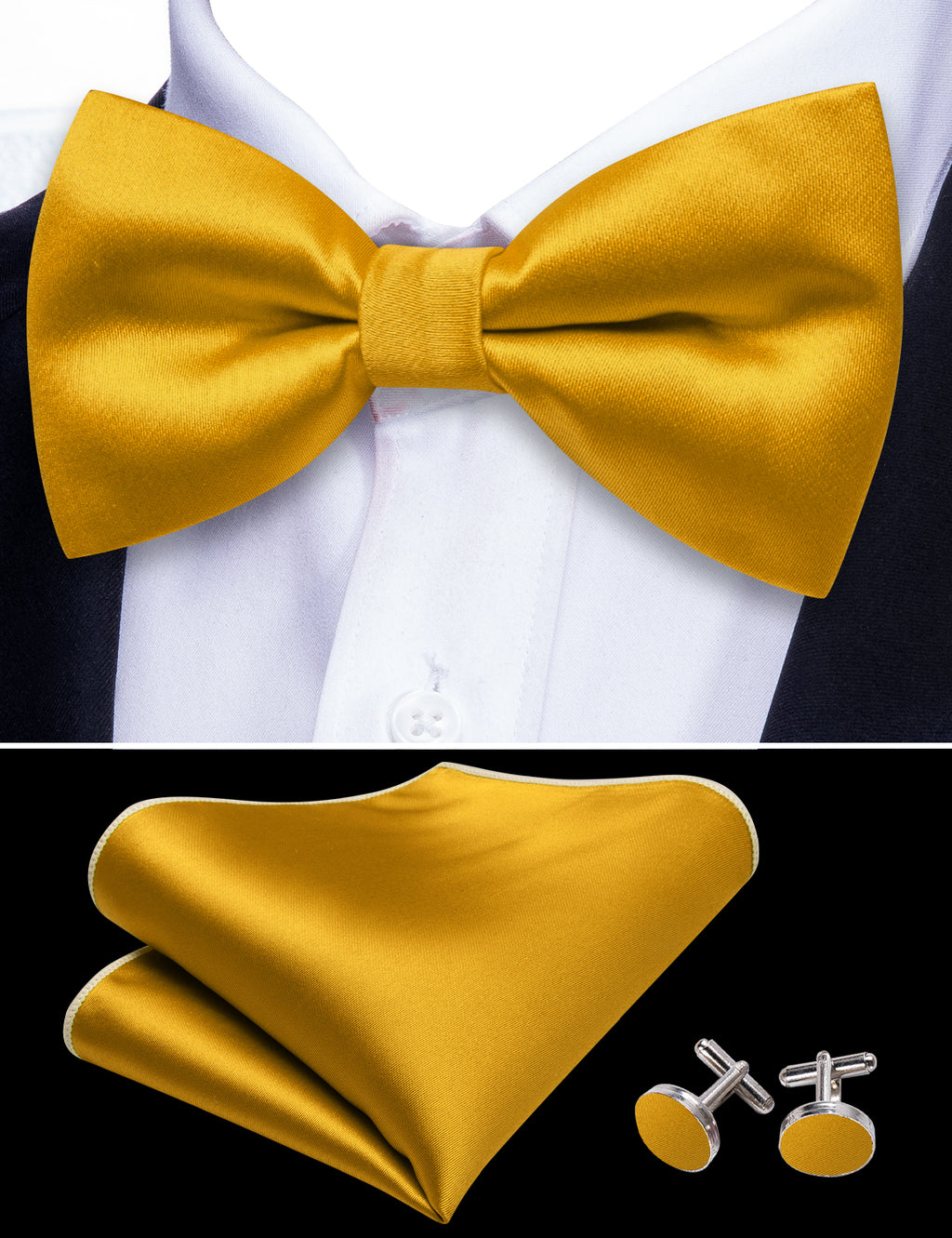 Stopped production _Golden Solid Bow Tie Set - GentCrest - View 5