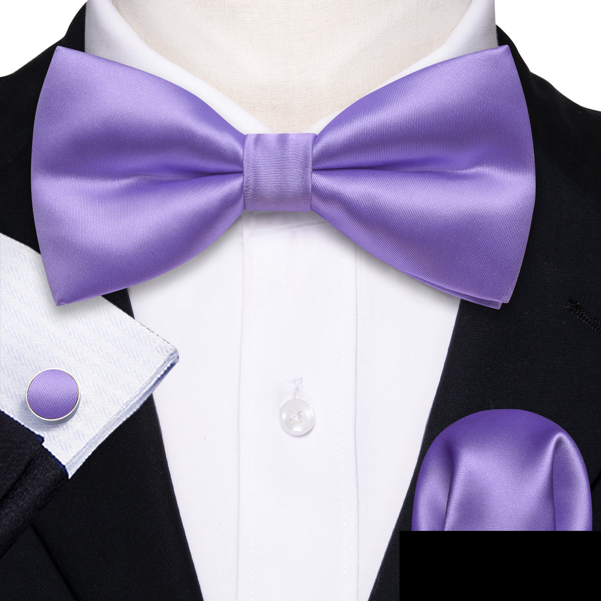 Purple Solid Bow Tie Set - GentCrest - View 2