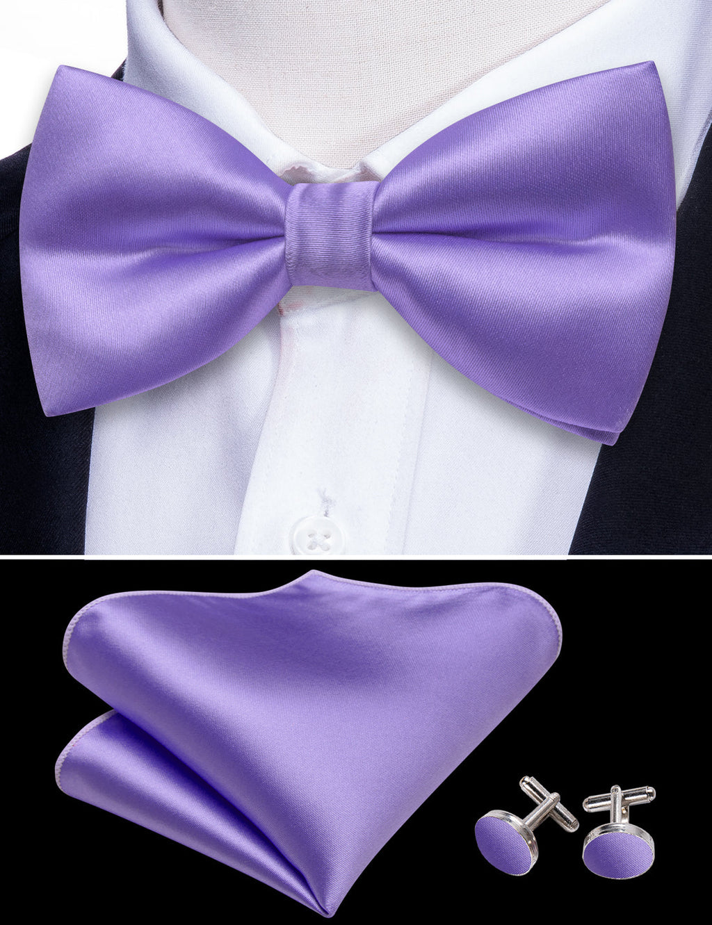 Purple Solid Bow Tie Set - GentCrest - View 3