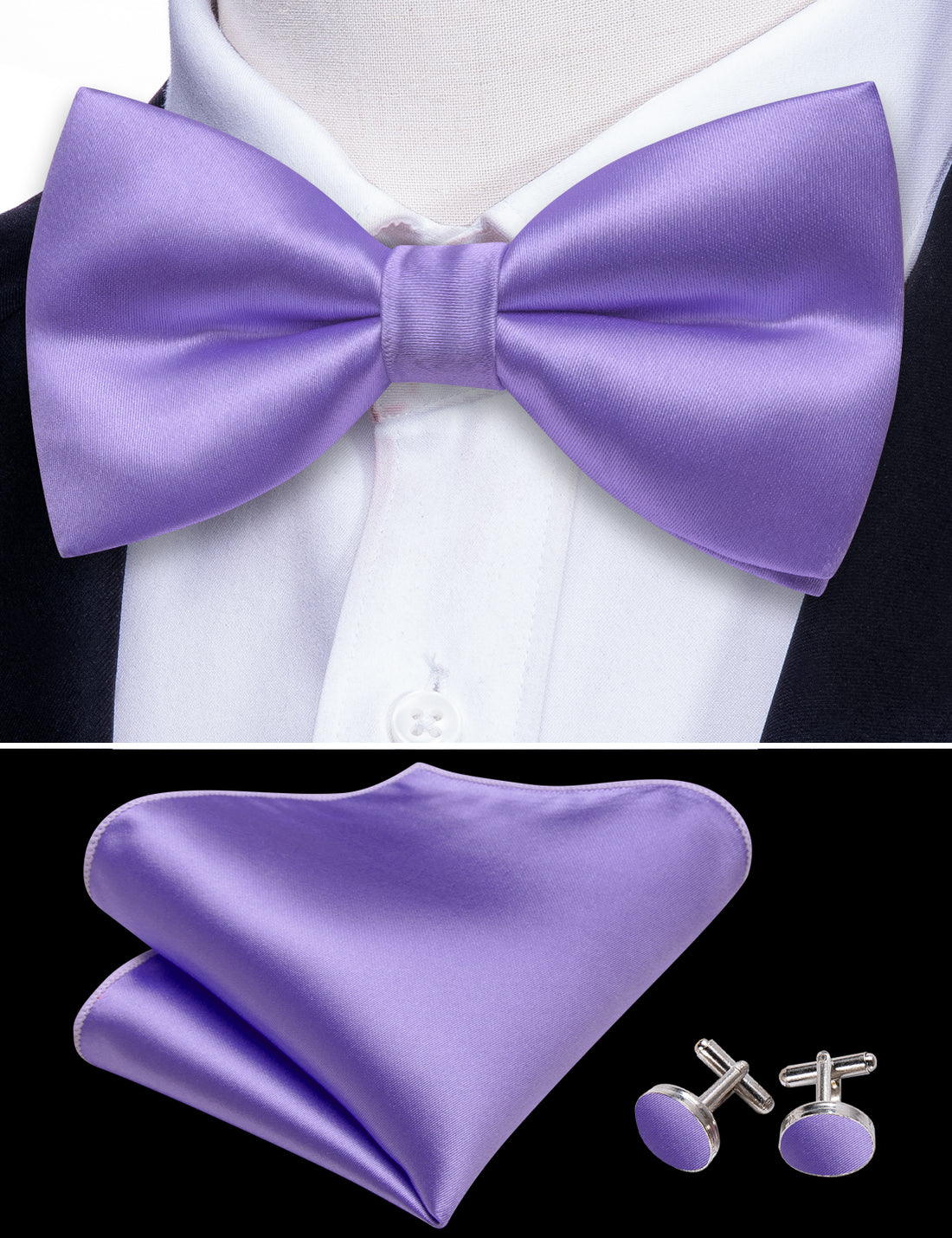 Purple Solid Bow Tie Set - GentCrest - View 3
