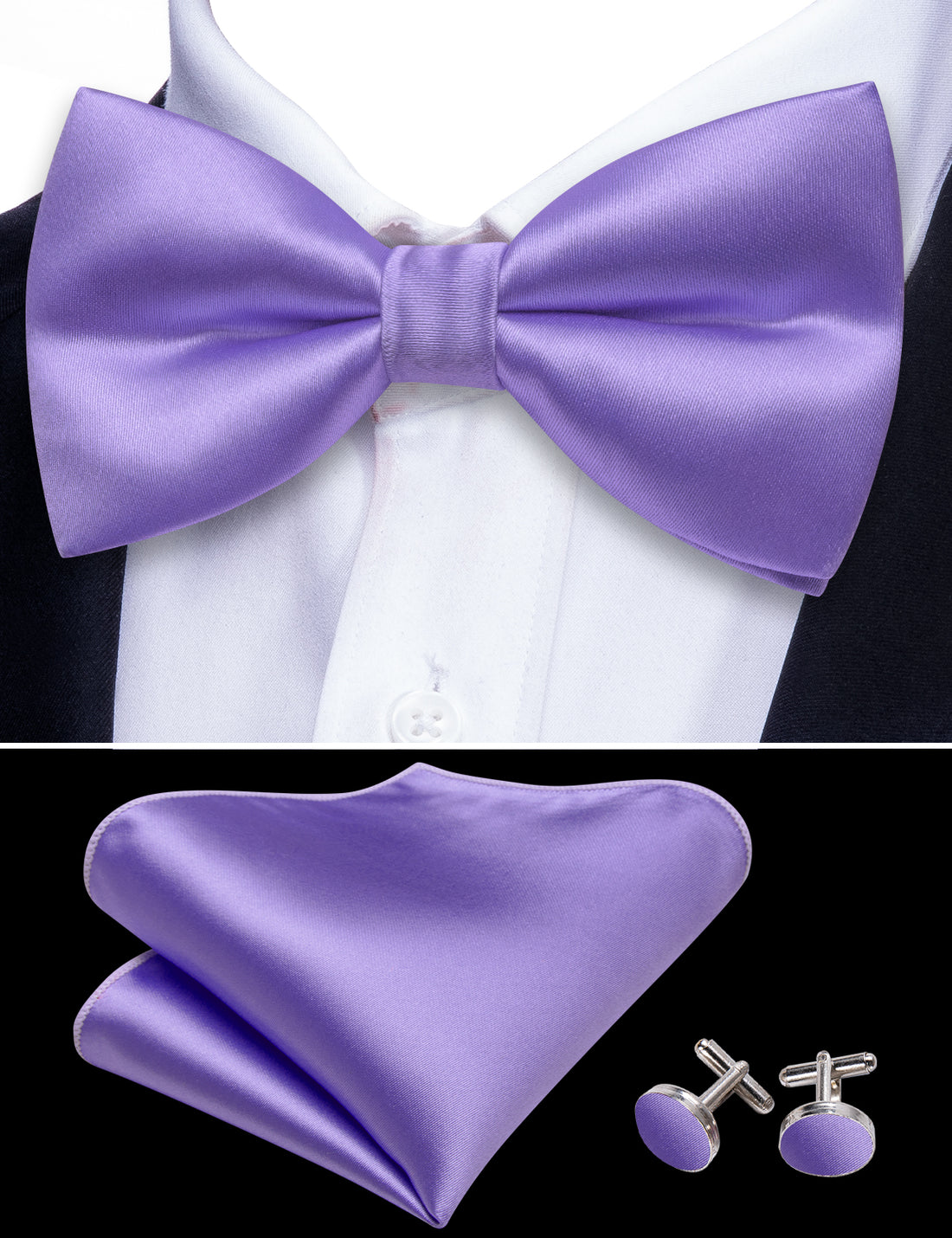 Purple Solid Bow Tie Set - GentCrest - View 4
