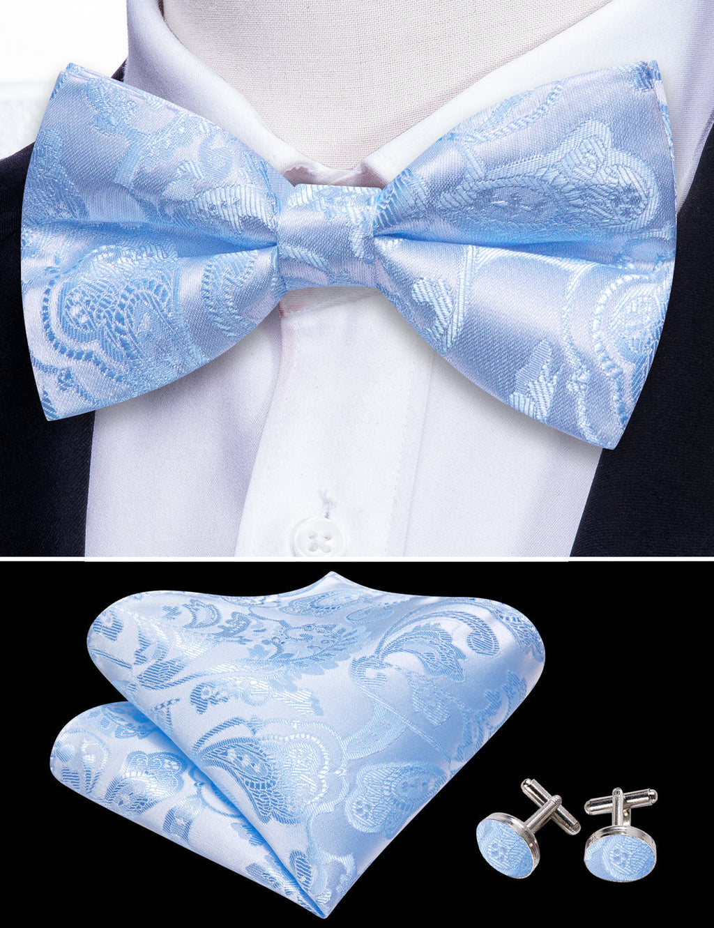 Blue Paisley Bow Tie Set - GentCrest - View 3