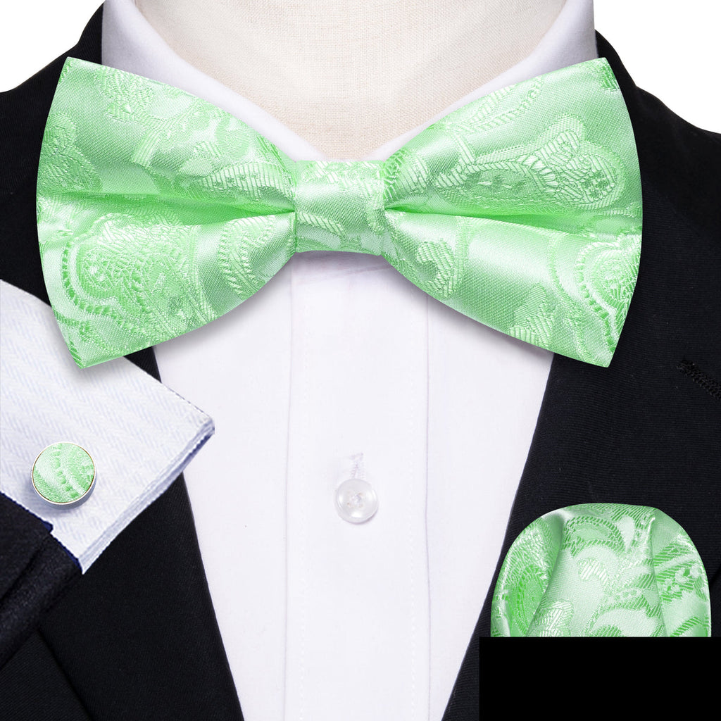 Turquoise Green Paisley Bow Tie Set - GentCrest - View 2