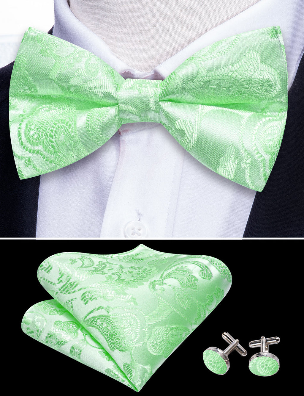 Turquoise Green Paisley Bow Tie Set - GentCrest - View 3