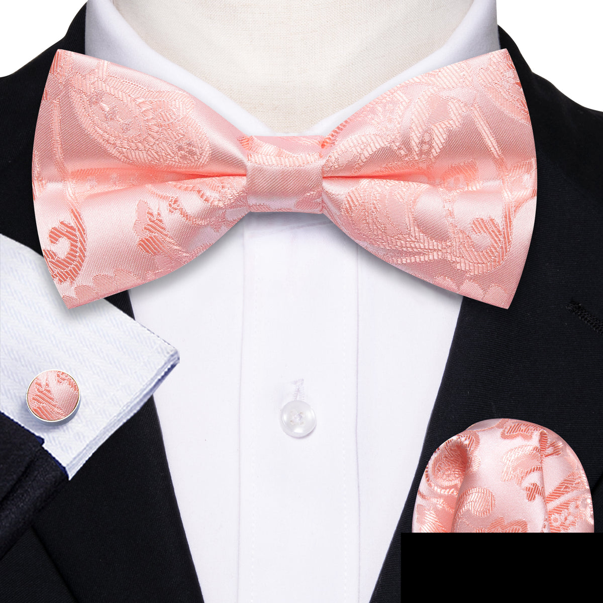 Pink Paisley Bow Tie Set - GentCrest - View 4