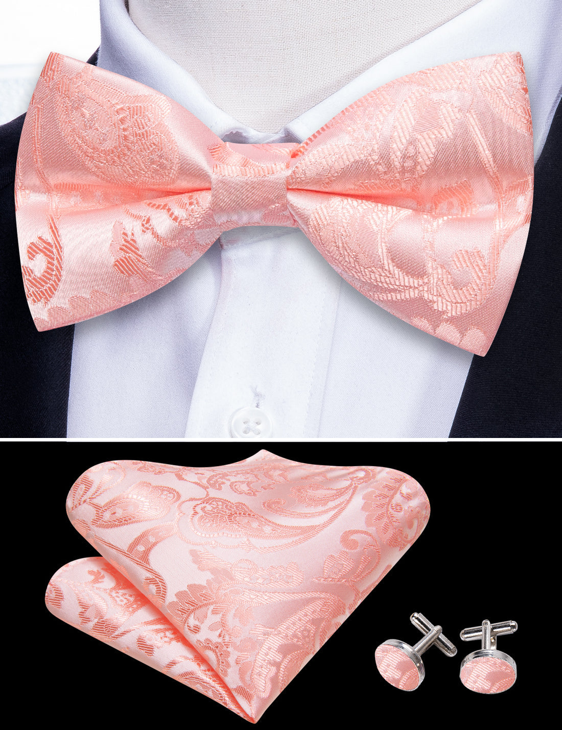 Pink Paisley Bow Tie Set - GentCrest - View 2
