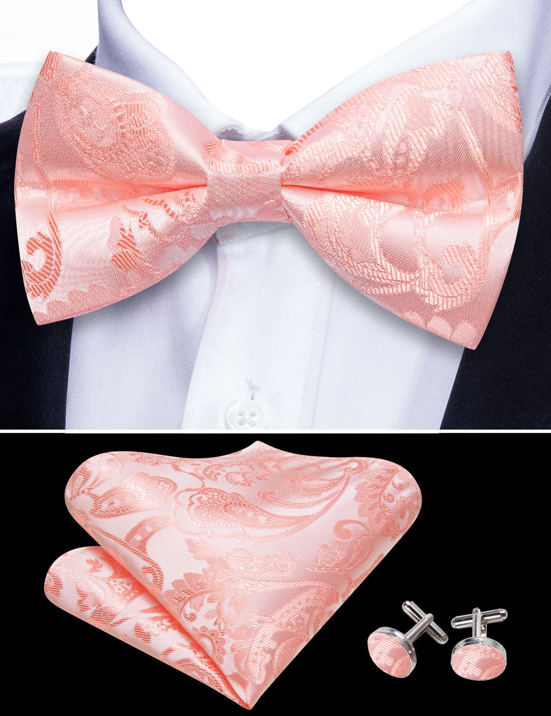 Pink Paisley Bow Tie Set - GentCrest - View 6