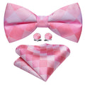 Pink White Plaid Bow Tie Set - GentCrest
