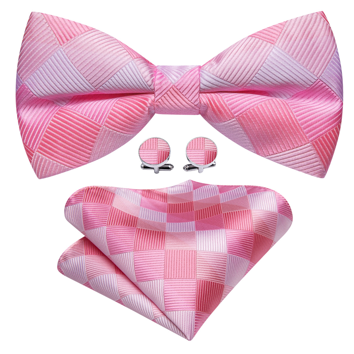 Pink White Plaid Bow Tie Set - GentCrest