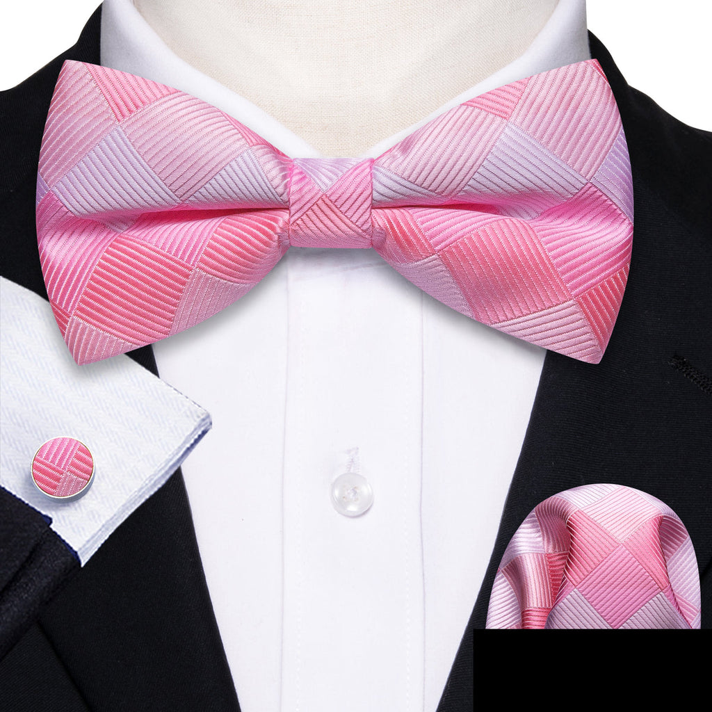 Pink White Plaid Bow Tie Set - GentCrest - View 5