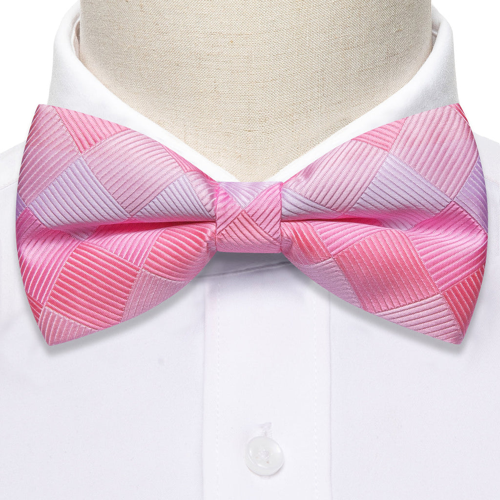 Pink White Plaid Bow Tie Set - GentCrest - View 6