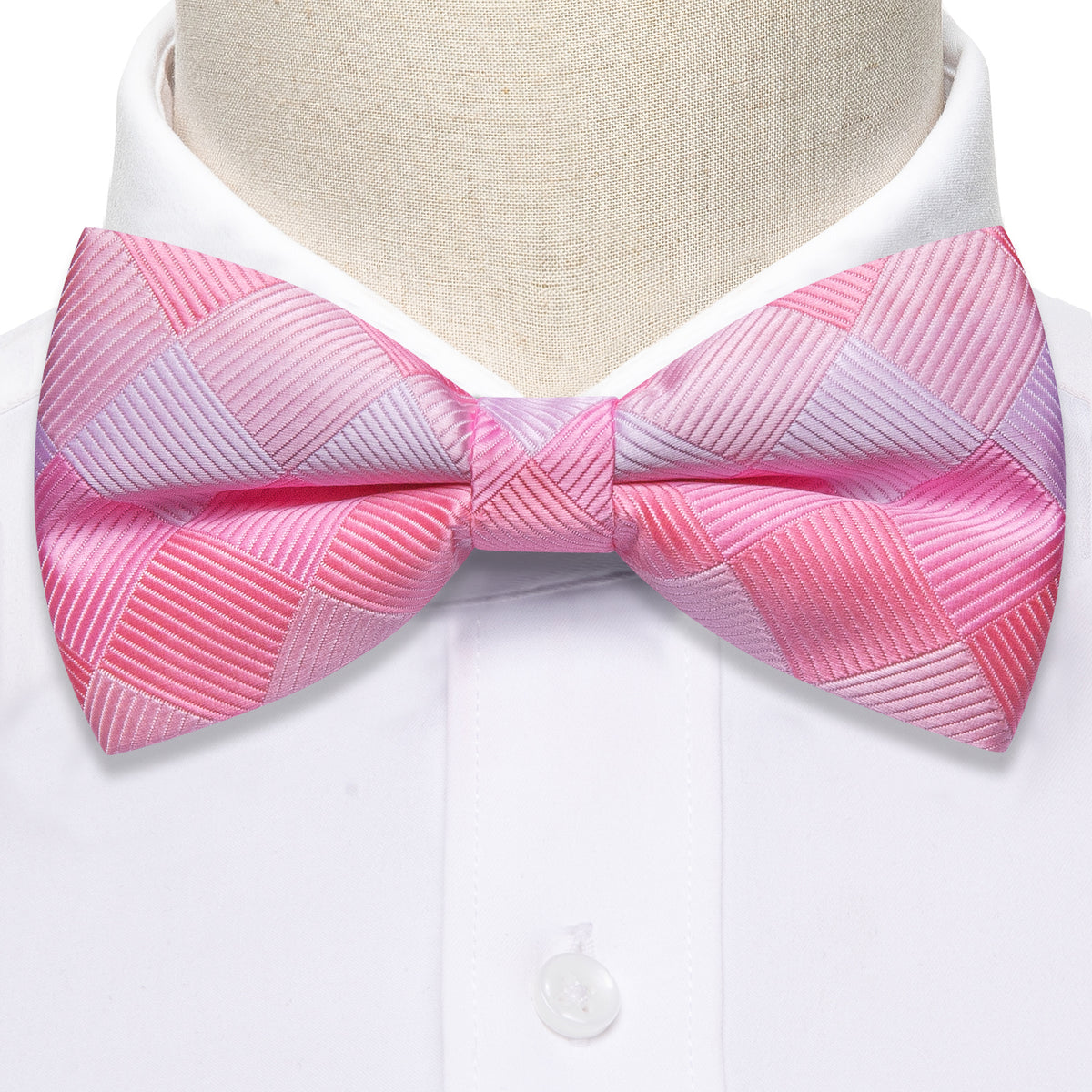 Pink White Plaid Bow Tie Set - GentCrest - View 6