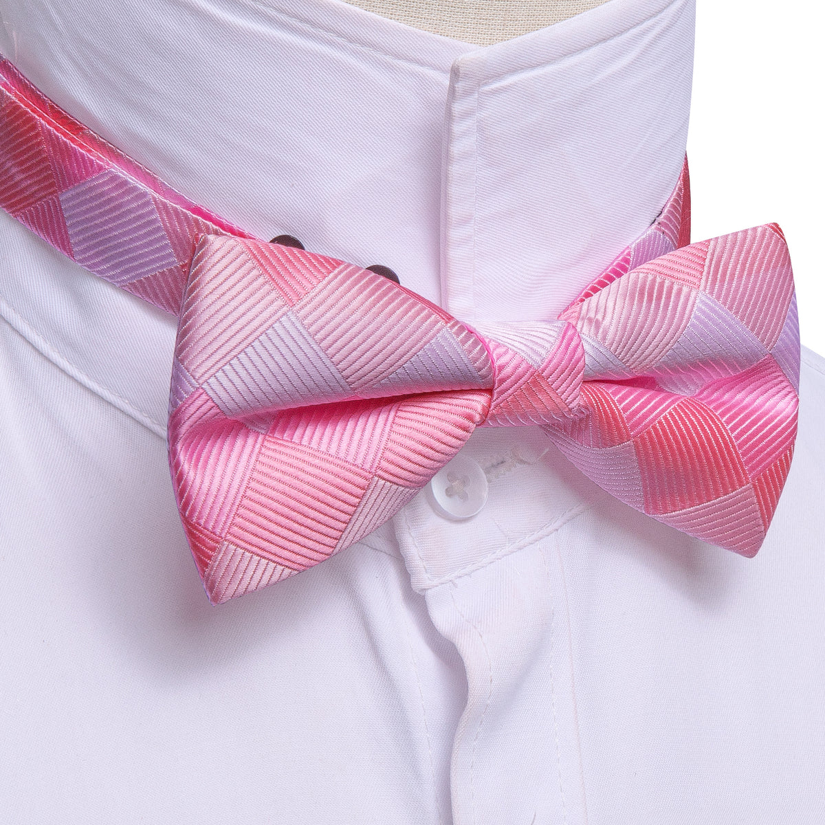 Pink White Plaid Bow Tie Set - GentCrest - View 4