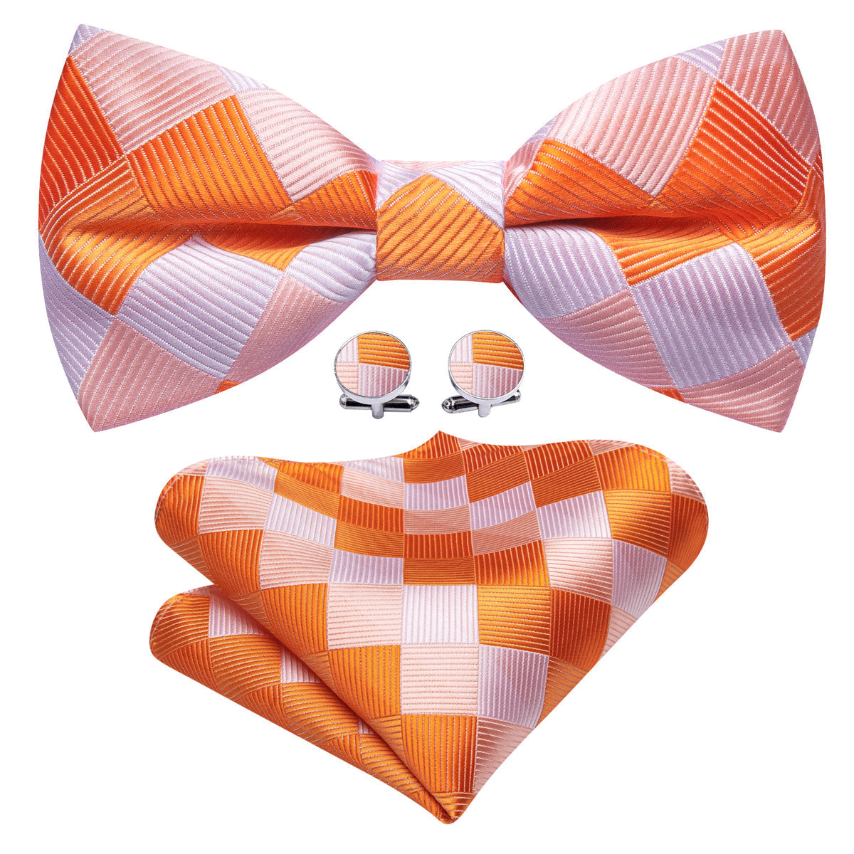 Orange and White Plaid Bow Tie Set - GentCrest - View 3