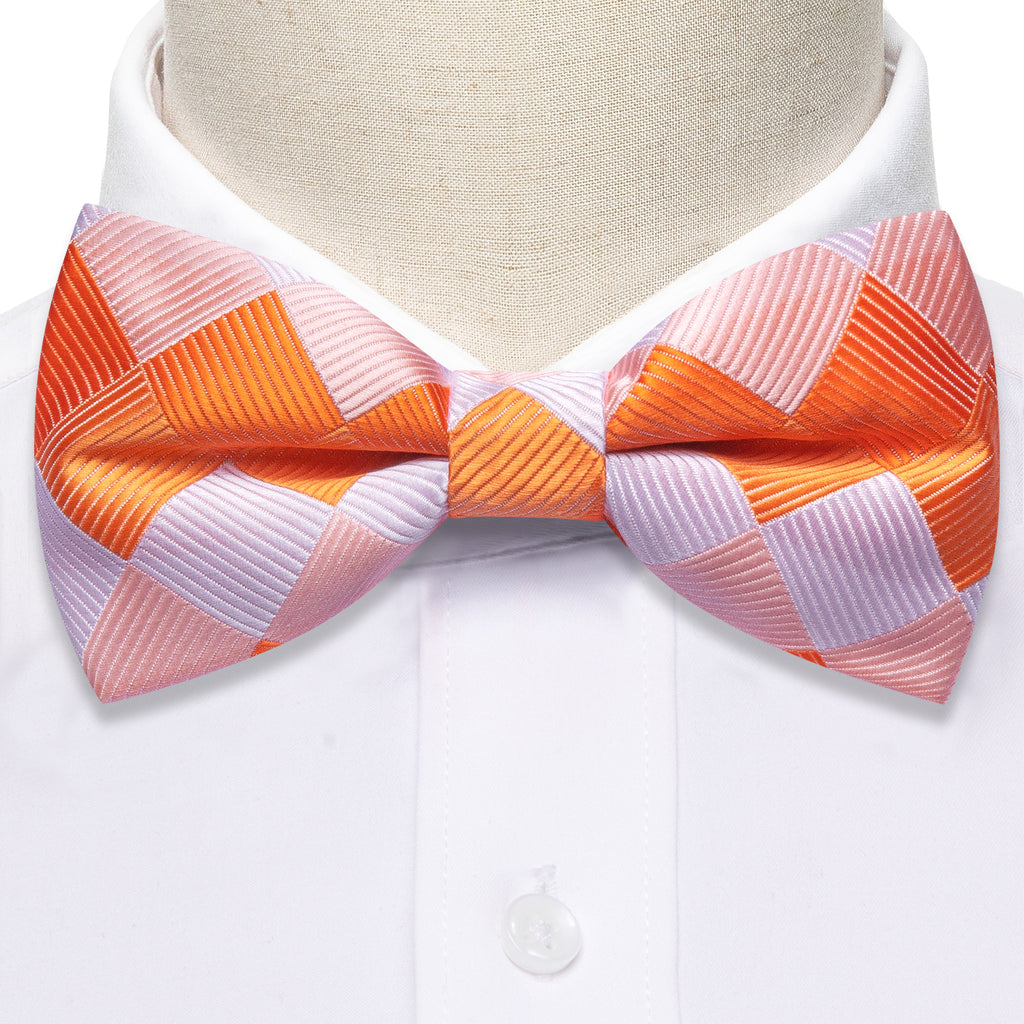 Orange and White Plaid Bow Tie Set - GentCrest - View 4