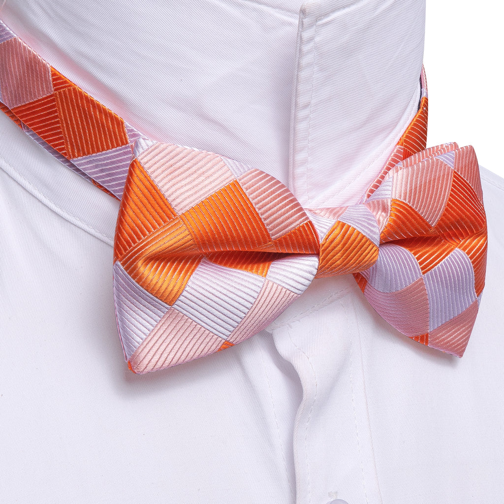 Orange and White Plaid Bow Tie Set - GentCrest - View 2