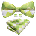 Green White Plaid Bow Tie Set - GentCrest