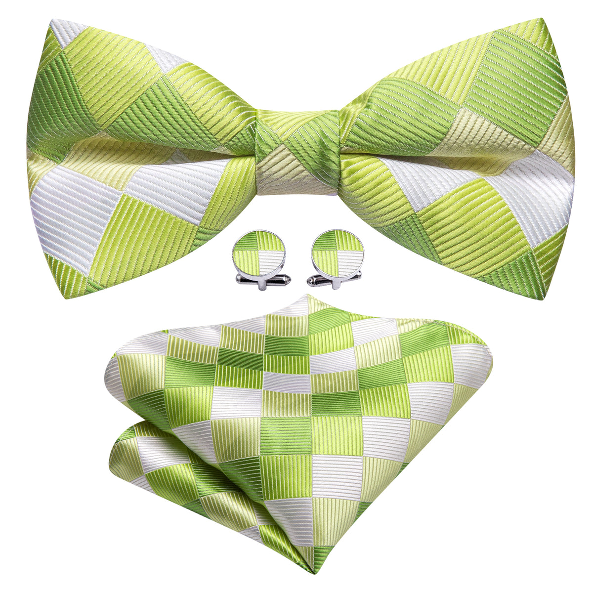 Green White Plaid Bow Tie Set - GentCrest