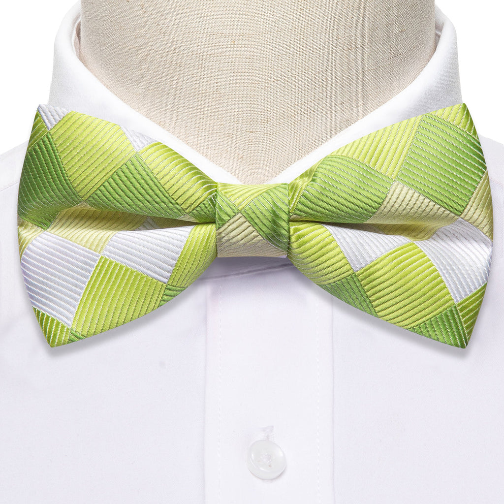Green White Plaid Bow Tie Set - GentCrest - View 6
