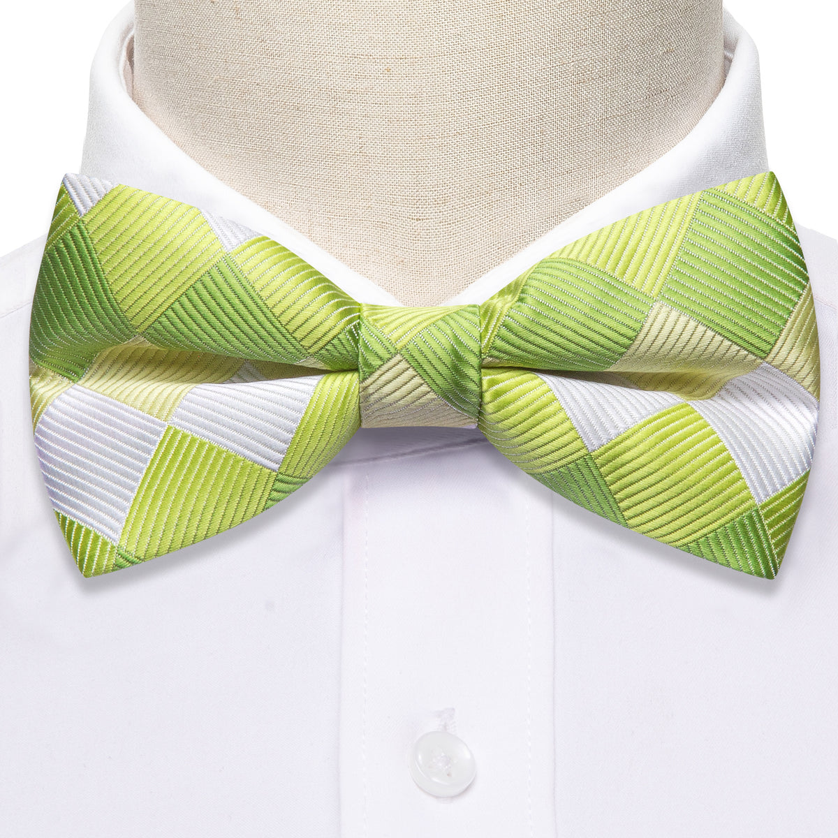 Green White Plaid Bow Tie Set - GentCrest - View 6