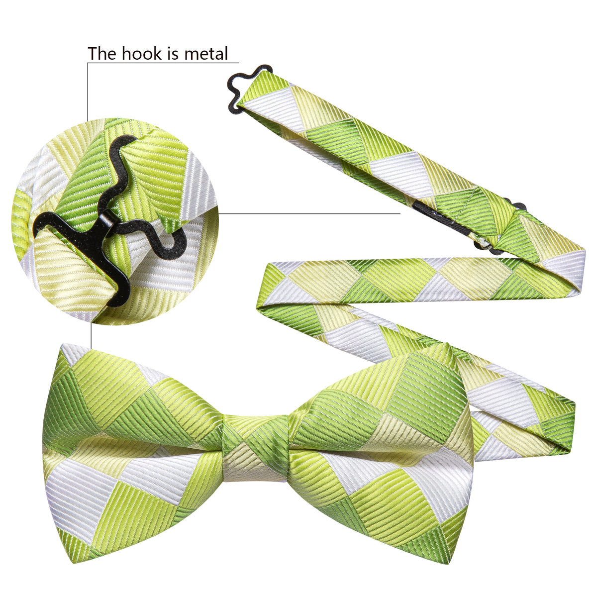 Green White Plaid Bow Tie Set - GentCrest - View 7