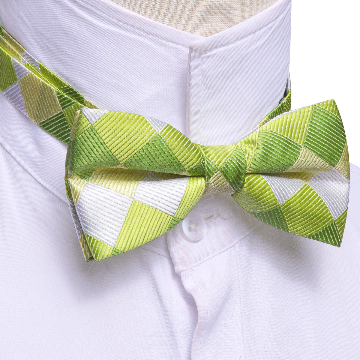 Green White Plaid Bow Tie Set - GentCrest - View 4