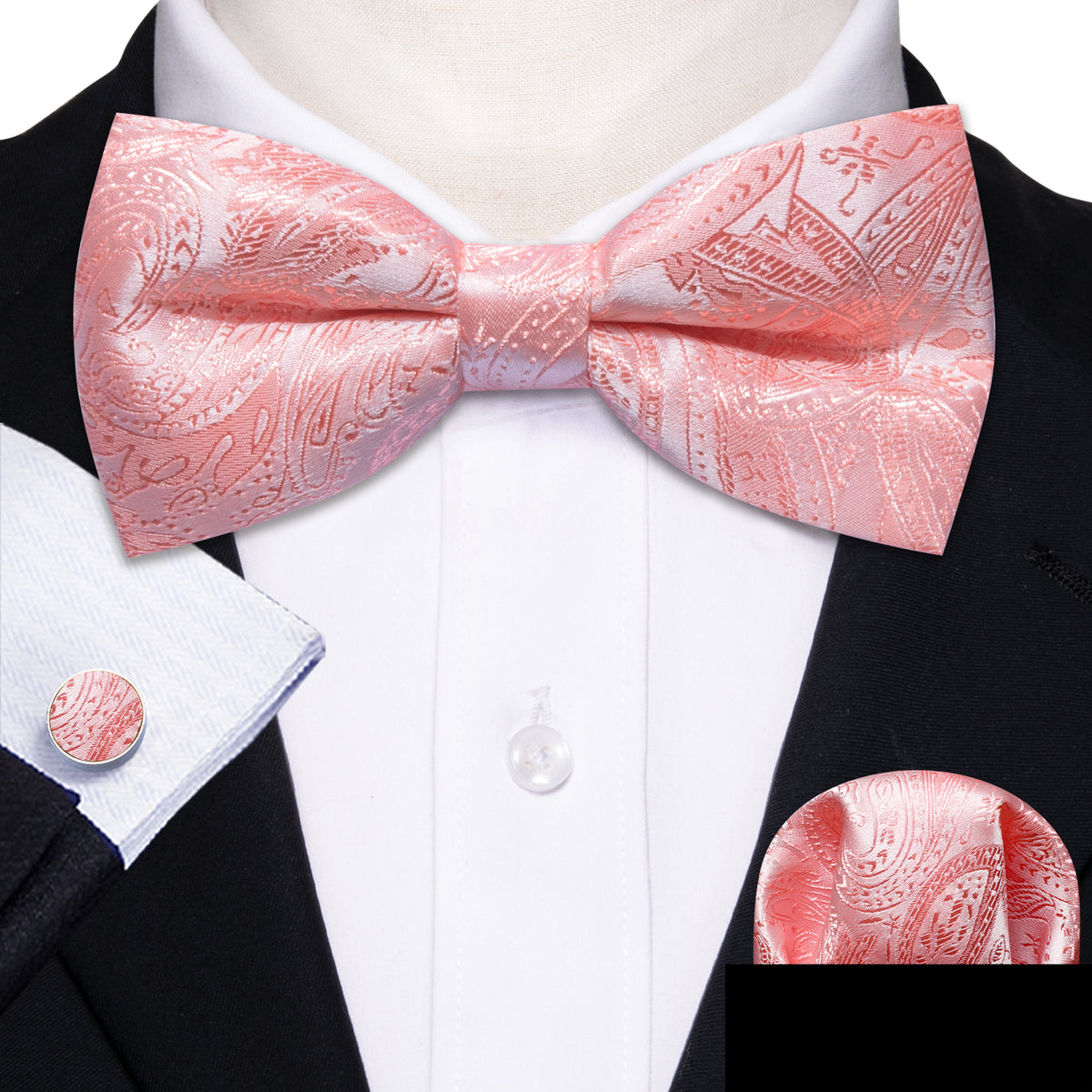 Pink Paisley Bow Tie Set - GentCrest - View 2