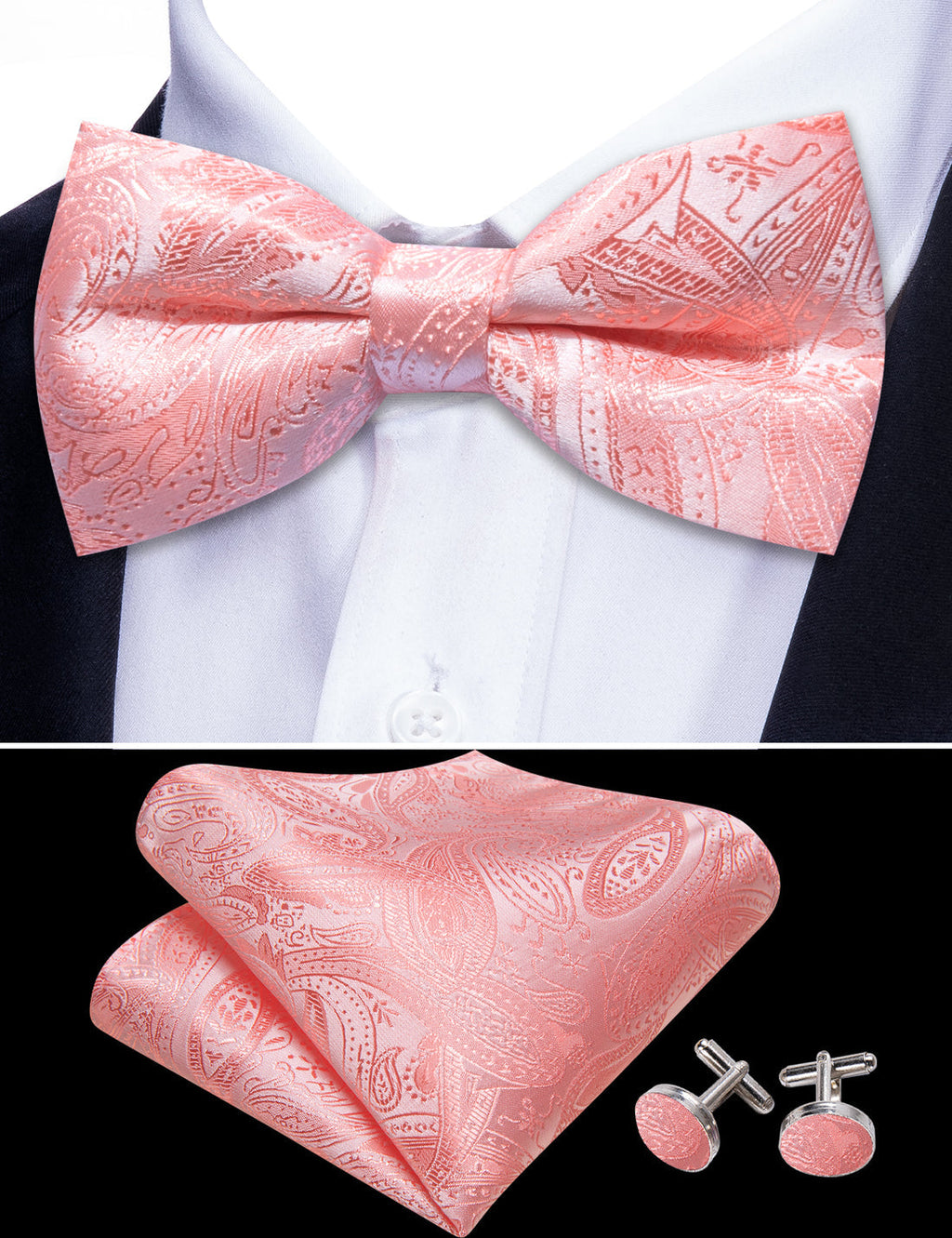 Pink Paisley Bow Tie Set - GentCrest - View 5