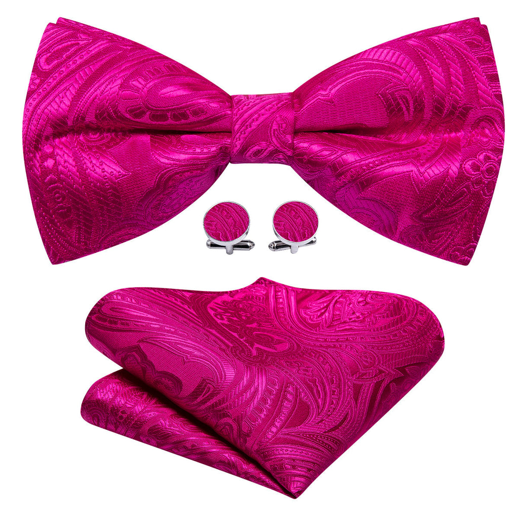 Rose Red Paisley Bow Tie Set - GentCrest