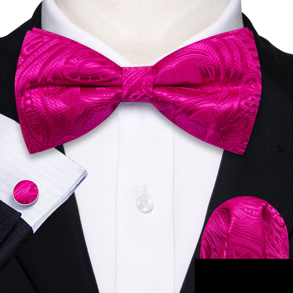 Rose Red Paisley Bow Tie Set - GentCrest - View 2
