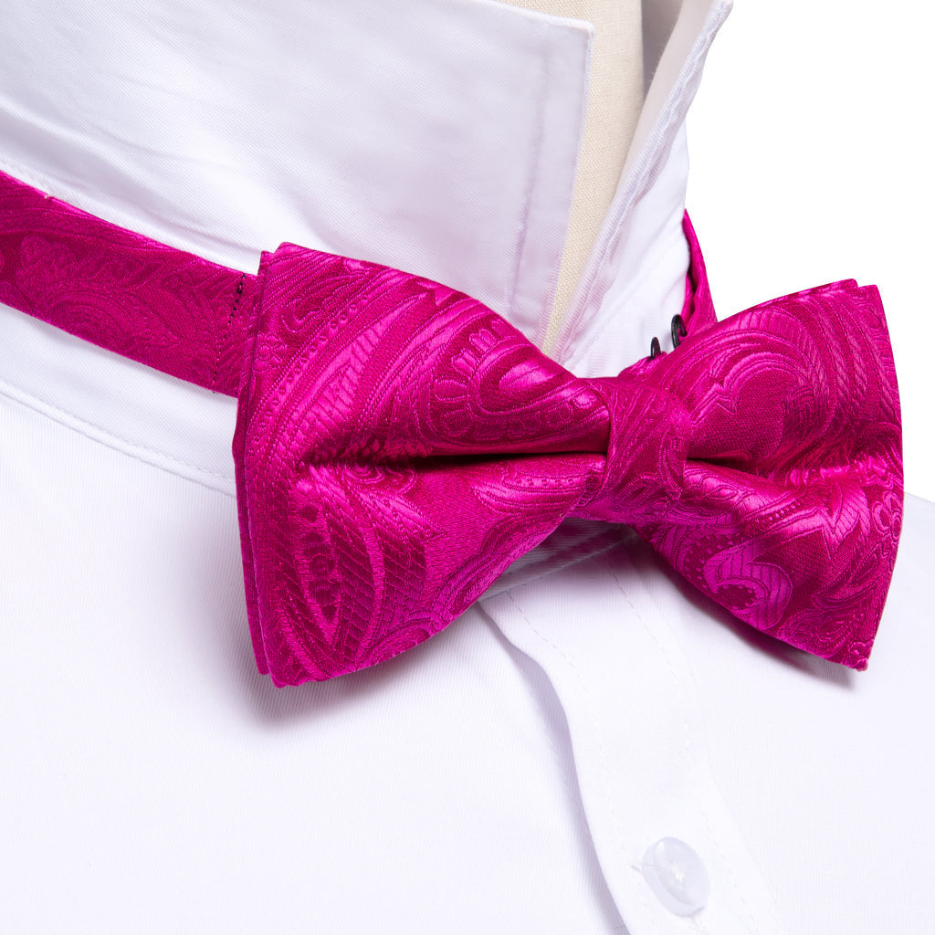 Rose Red Paisley Bow Tie Set - GentCrest - View 4