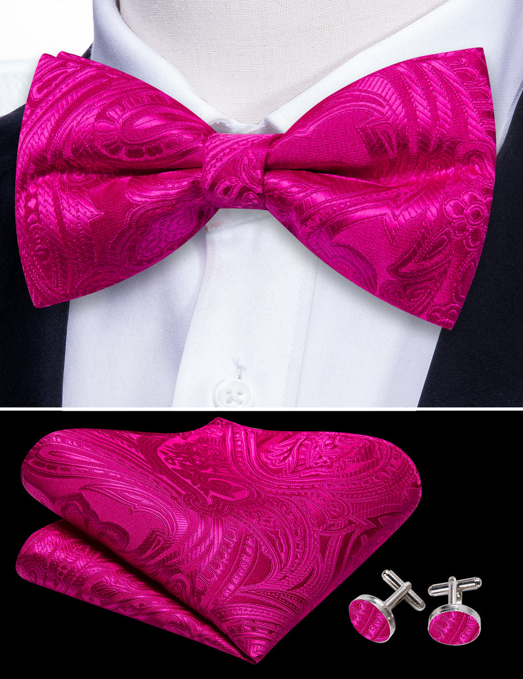 Rose Red Paisley Bow Tie Set - GentCrest - View 5