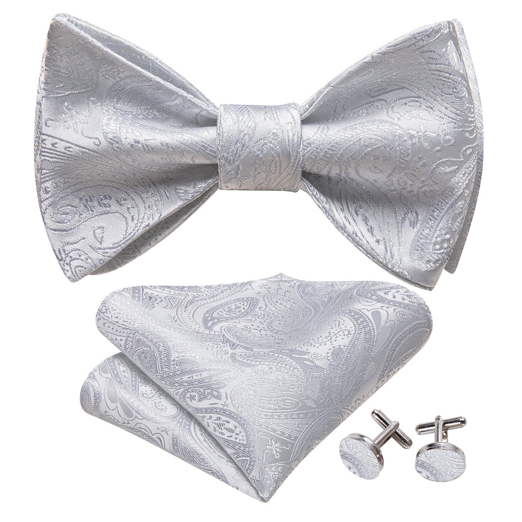 White Paisley Bow Tie Set - GentCrest