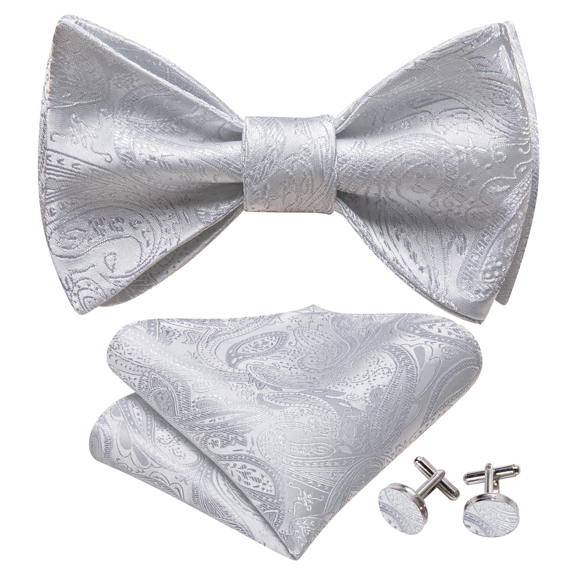 White Paisley Bow Tie Set - GentCrest