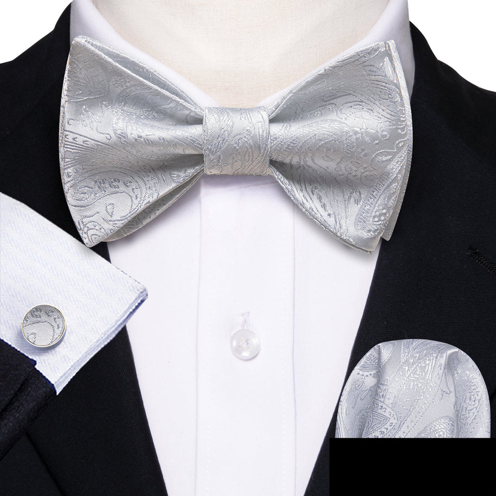 White Paisley Bow Tie Set - GentCrest - View 2
