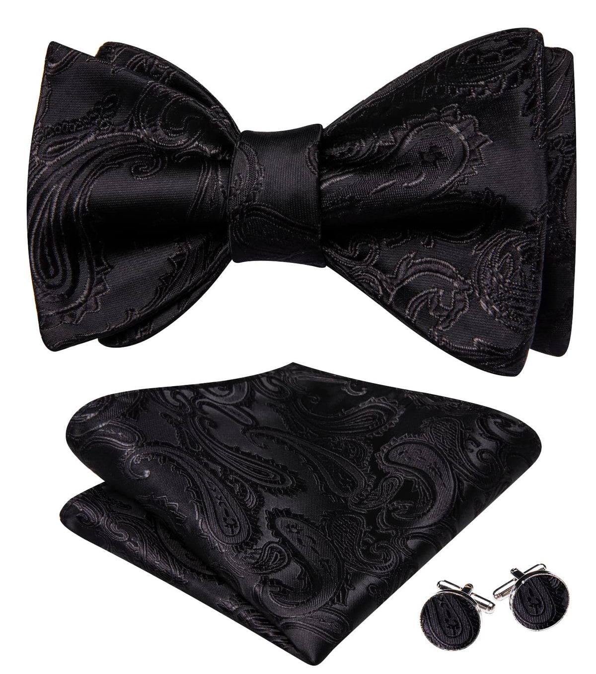 Black Paisley Jacquard Bow Tie Set - GentCrest
