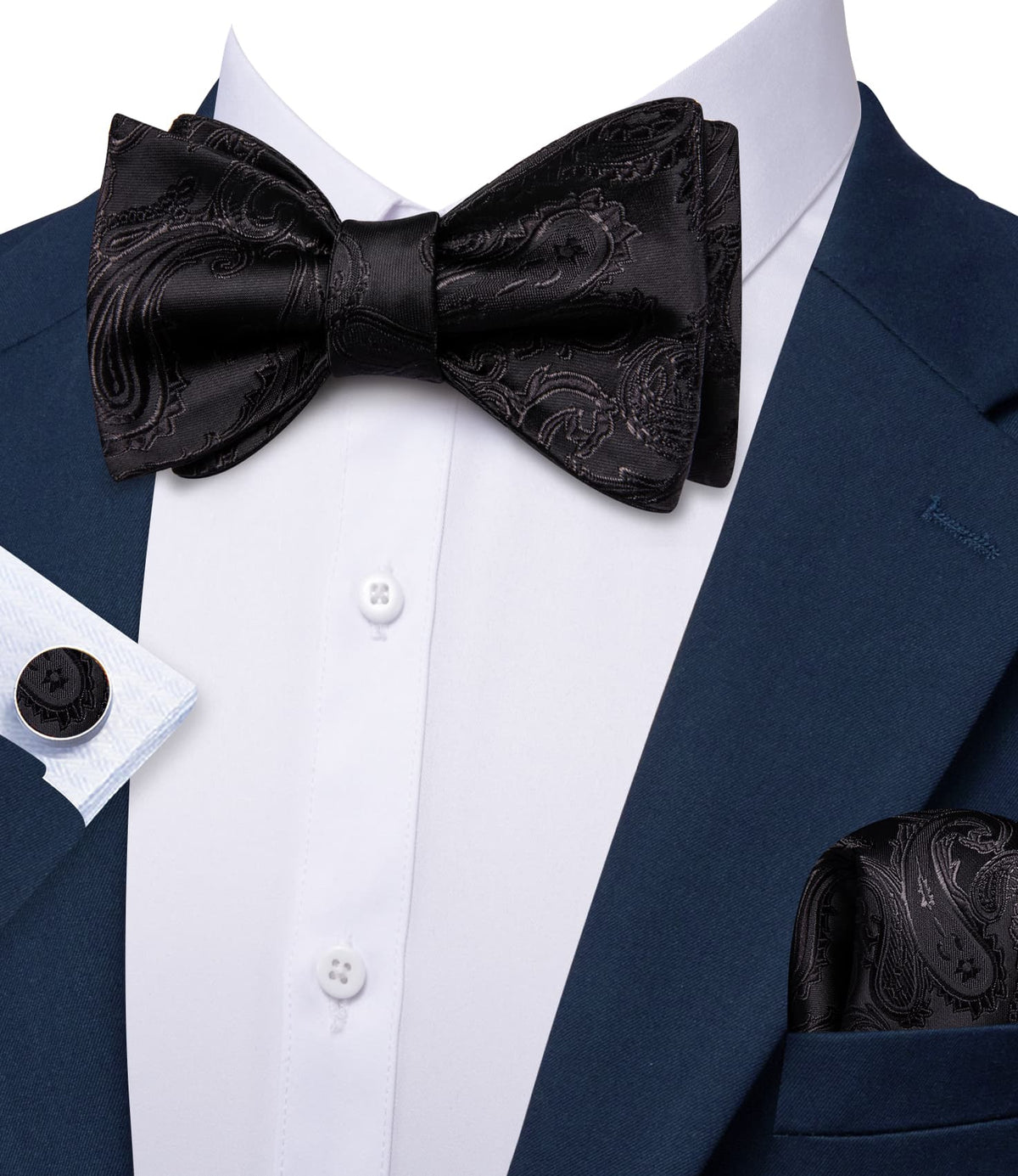 Black Paisley Jacquard Bow Tie Set - GentCrest - View 3