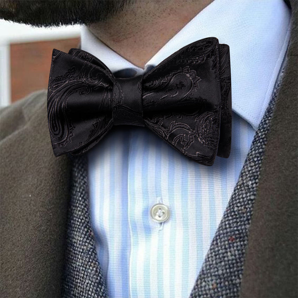 Black Paisley Jacquard Bow Tie Set - GentCrest - View 4