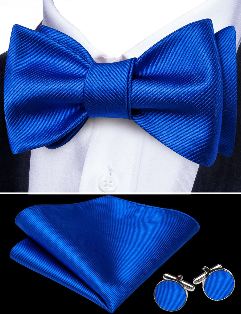 Blue Formal Wedding Bow Tie Set - GentCrest - View 2
