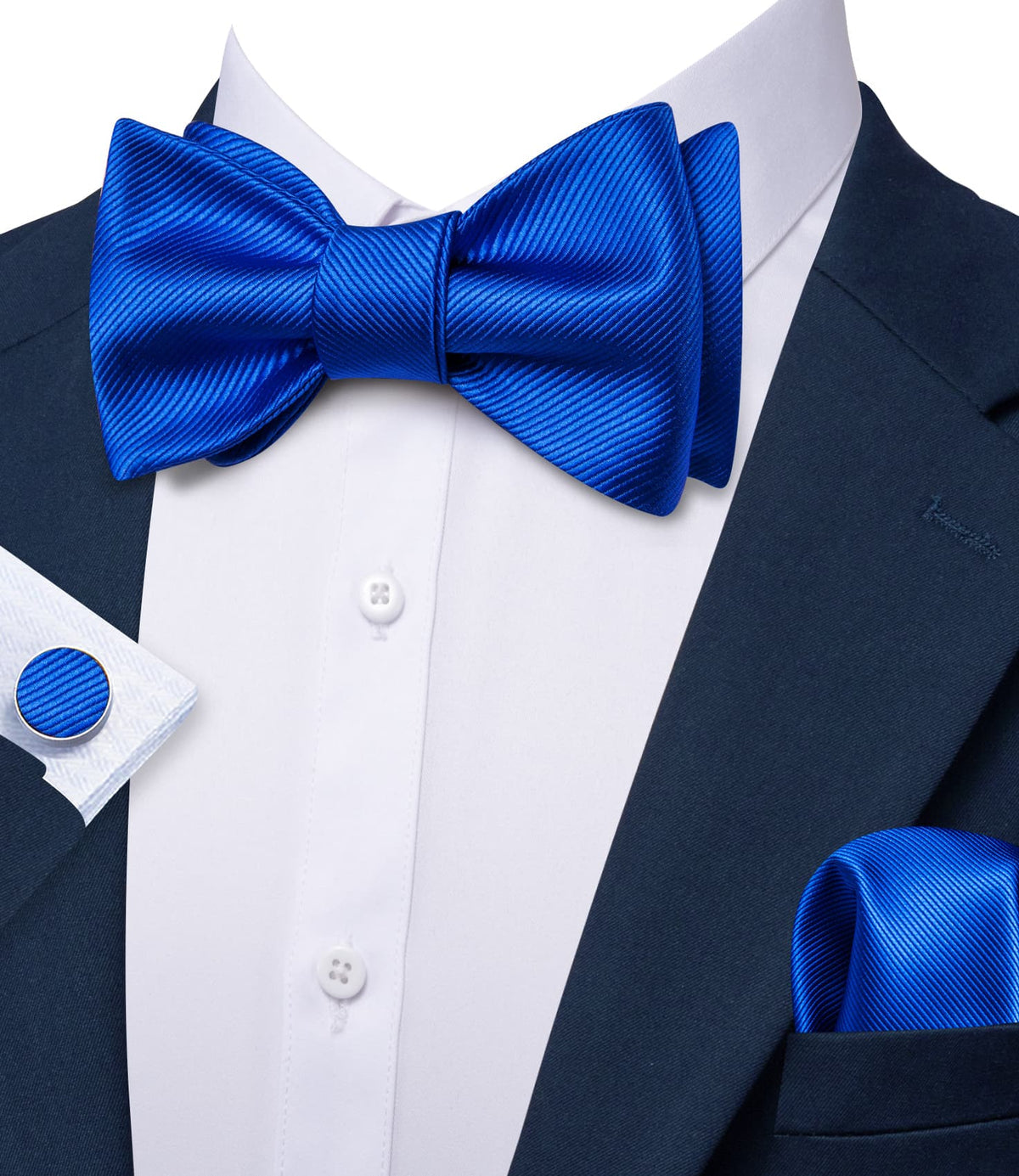 Blue Formal Wedding Bow Tie Set - GentCrest - View 3