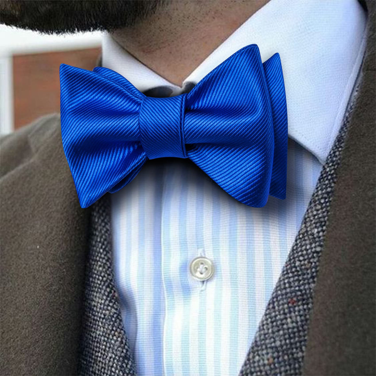 Blue Formal Wedding Bow Tie Set - GentCrest - View 4