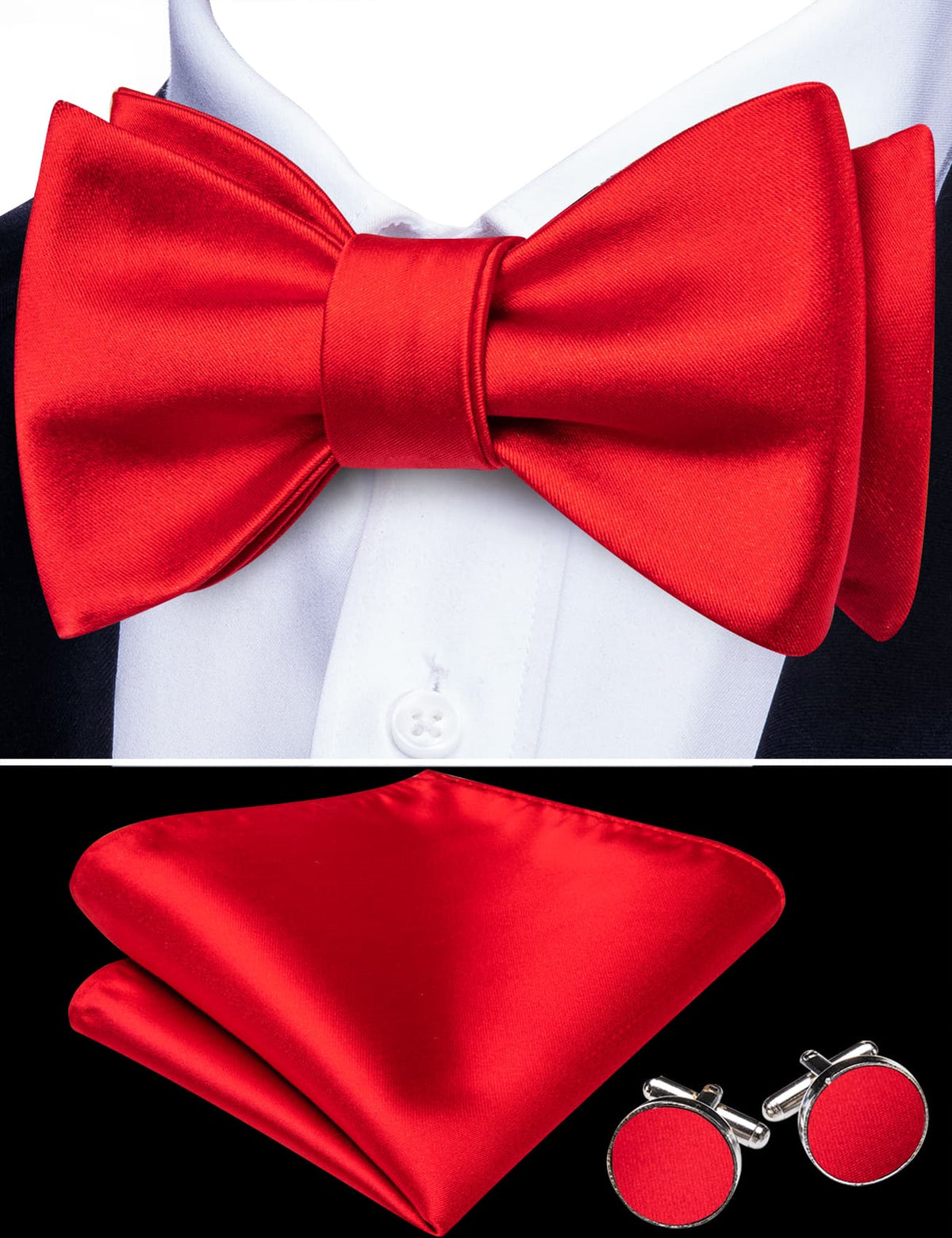 Crimson Red Bow Tie Set - GentCrest - View 2