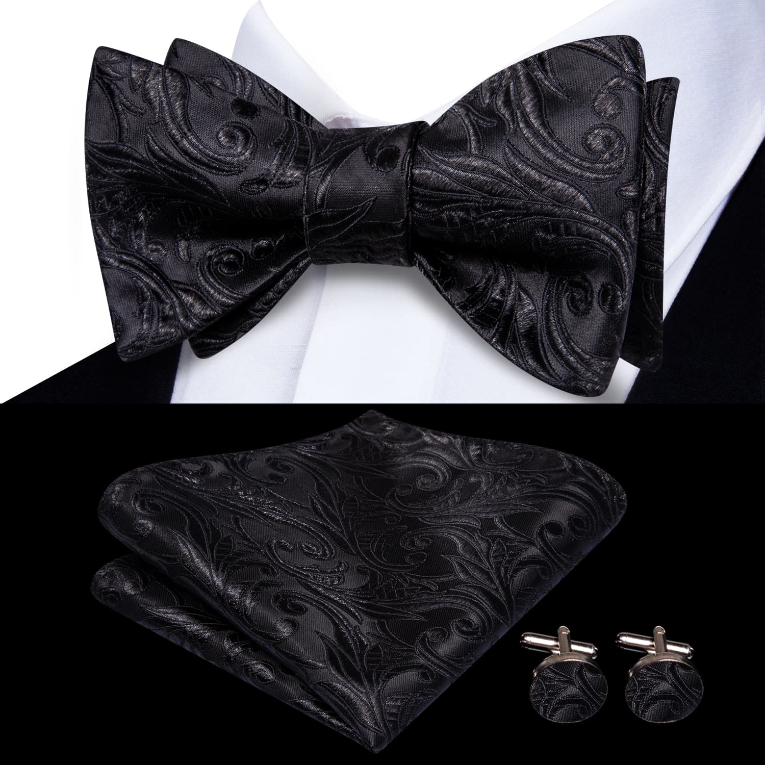 GentCrest Black Floral Bowtie Set - Image 1