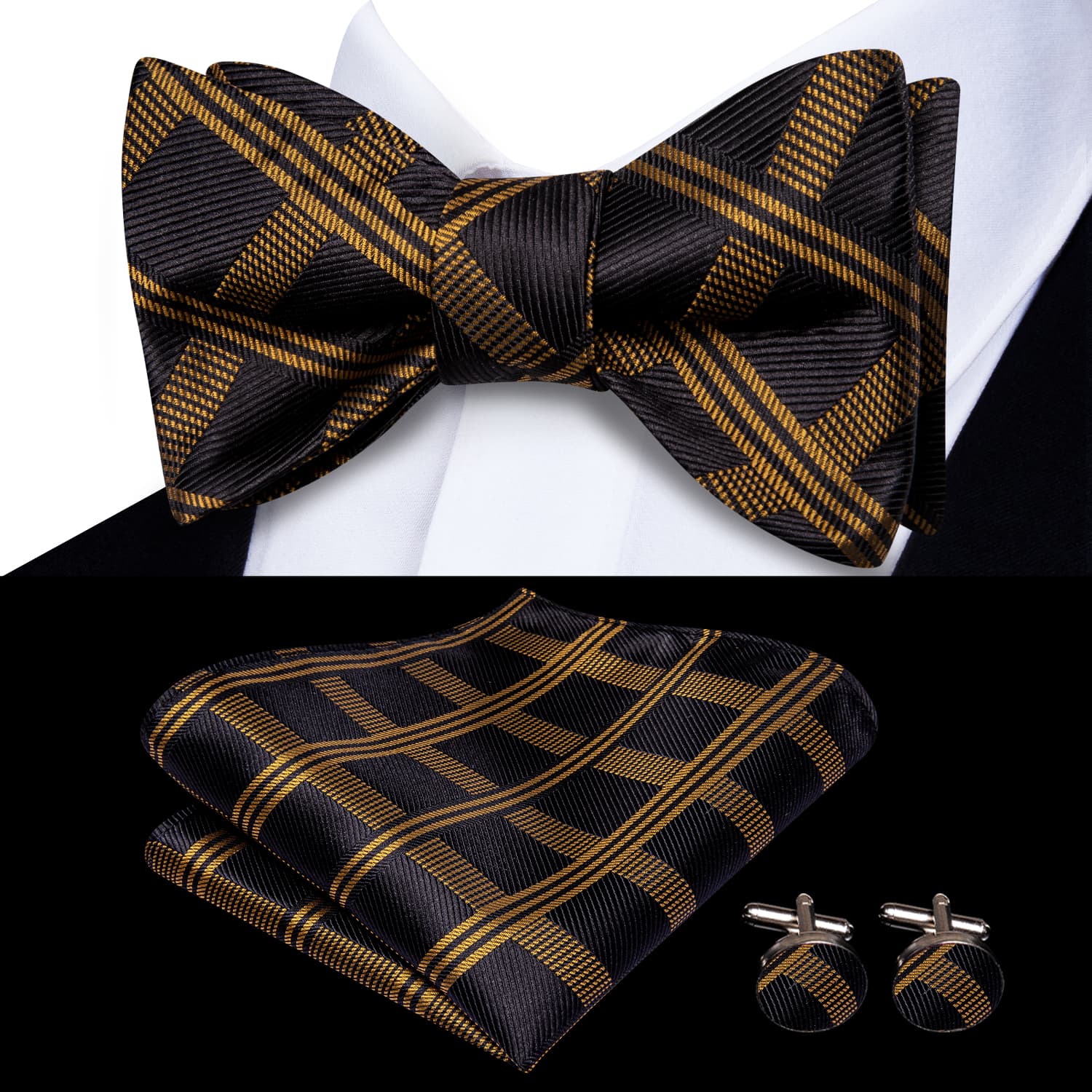 GentCrest Black Plaid Bowtie Set - Image 1