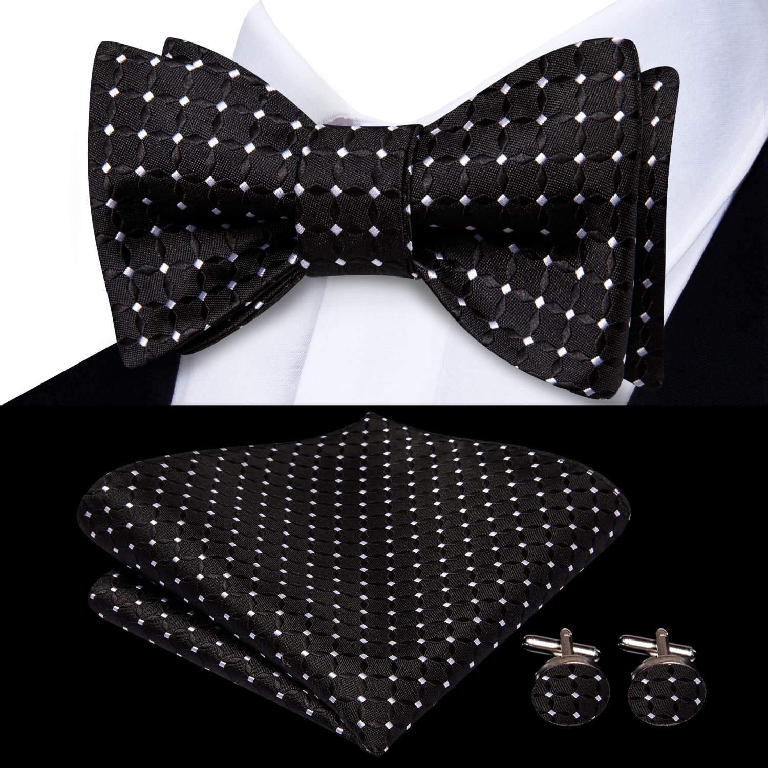 GentCrest Black Plaid Bowtie Set - Image 1