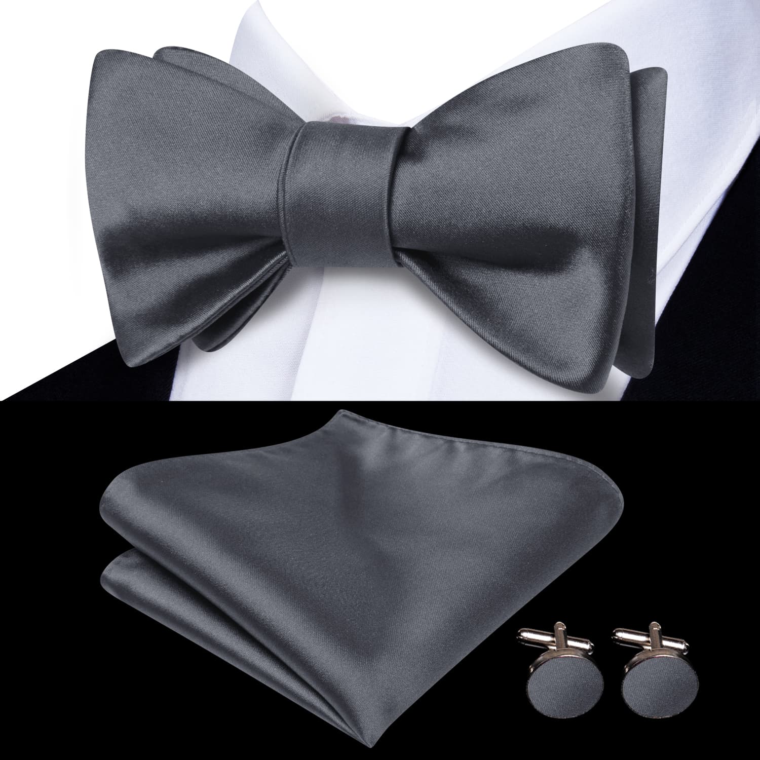 GentCrest Grey Solid Bowtie Set - Image 1