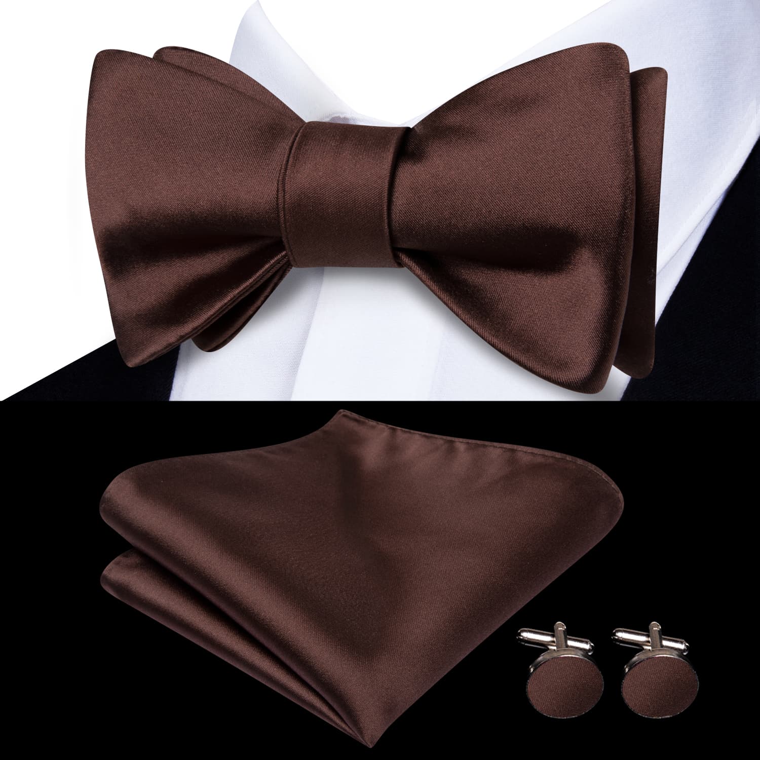 GentCrest Brown Solid Bowtie Set - Image 1