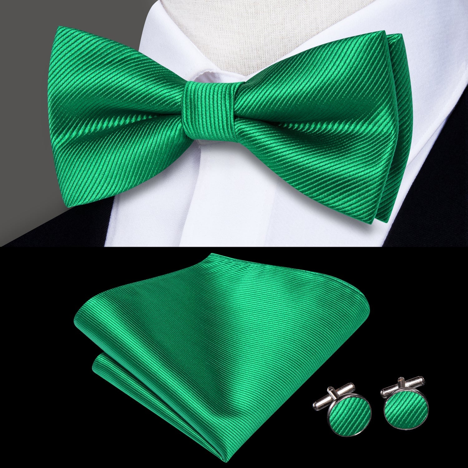 GentCrest Green Solid Bowtie Set - Image 1